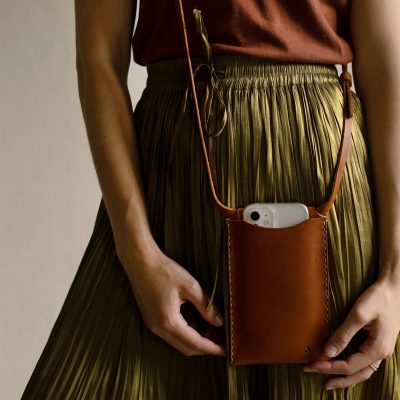Acorn Leather Cell Phone Pouch tan - full view - Shopfox