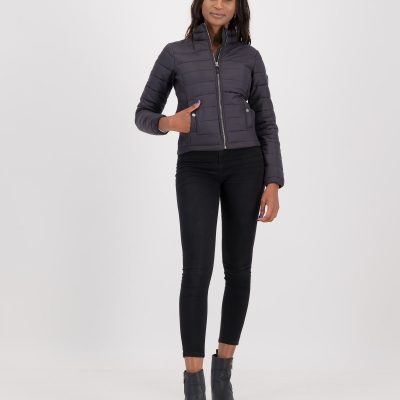 GiLo Lifestyle Ladies Dark Charcoal Tonal Short Puffer Jacket - Shopfox