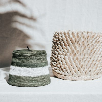 Love Your Home - Green & White Woven Storage Basket - Shopfox